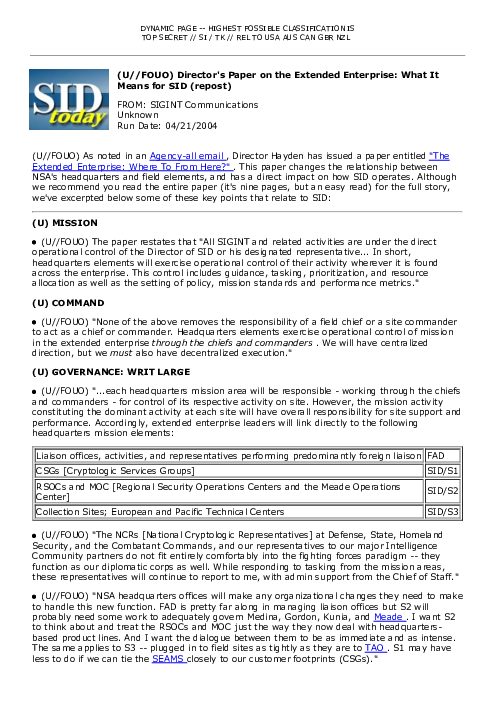 (U//FOUO) Director's Paper on the Extended Enterprise: What It Means for SID (repost)