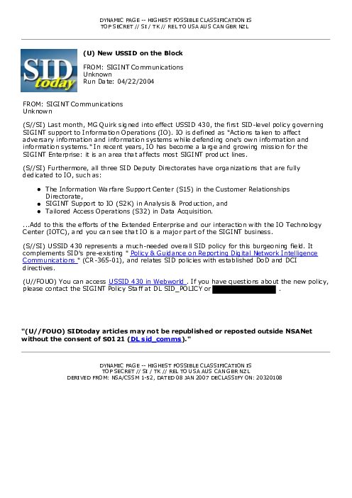 (U) New USSID on the Block