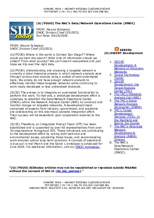 (U//FOUO) The NAC's Data/Network Operations Center (DNOC)