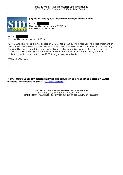 (U) Main Library Acquires New Foreign Phone Books