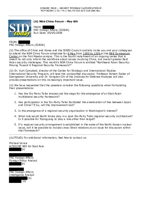 (U) NSA China Forum - May 6th
