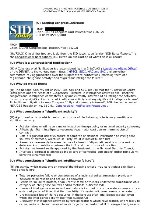 (U) Keeping Congress Informed