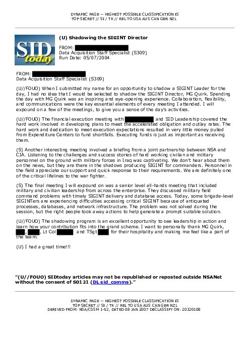 (U) Shadowing the SIGINT Director