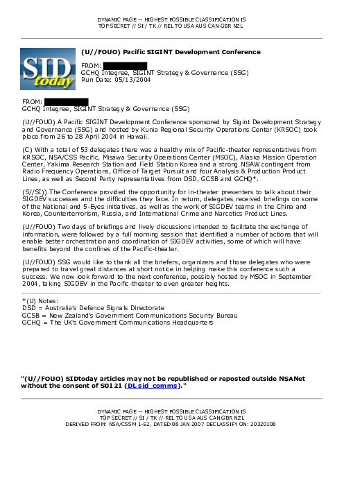 (U//FOUO) Pacific SIGINT Development Conference