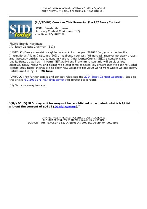(U//FOUO) Consider This Scenario: The IAI Essay Contest