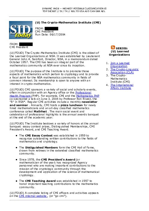 (U) The Crypto-Mathematics Institute (CMI)