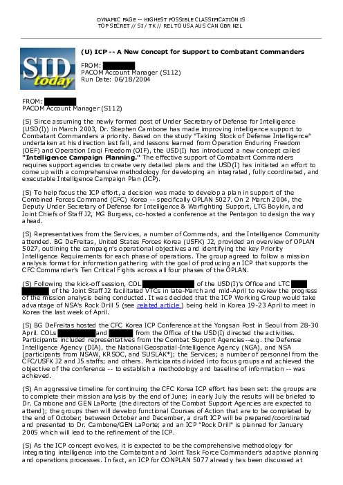 (U) ICP -- A New Concept for Support to Combatant Commanders