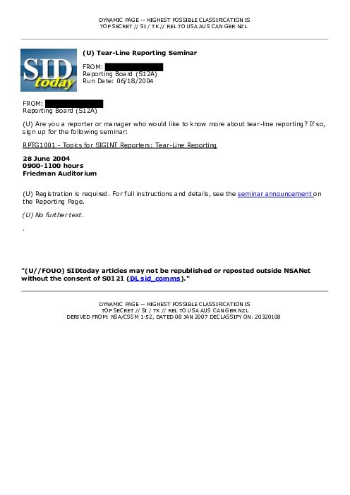(U) Tear-Line Reporting Seminar