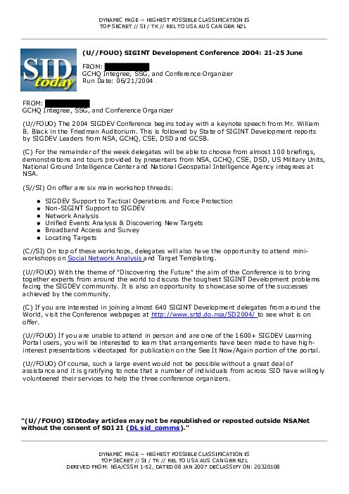 (U//FOUO) SIGINT Development Conference 2004: 21-25 June
