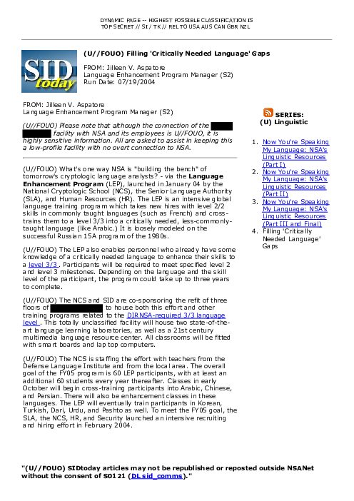 (U//FOUO) Filling 'Critically Needed Language' Gaps