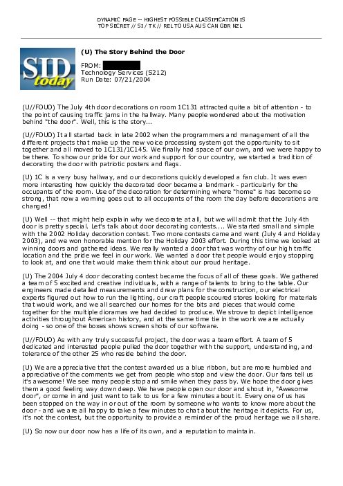 2004-07-21 SIDToday - The Story Behind the Door