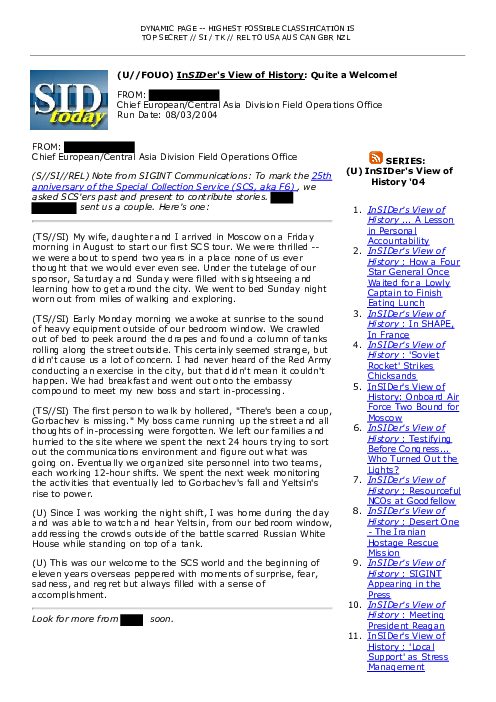 (U//FOUO) <u>In<i>SID</i>er's View of History</u>: Quite a Welcome!