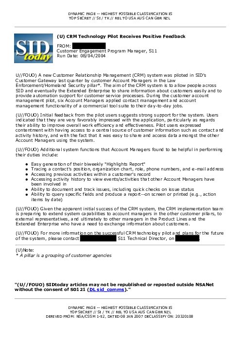 (U) CRM Technology Pilot Receives Positive Feedback