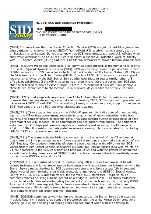 2004-08-18 SIDToday - SCS and Executive Protection