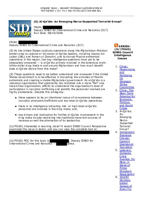 (S) Al-Qa'ida: An Emerging Narco-Supported Terrorist Group?
