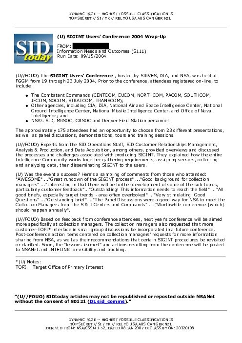 (U) SIGINT Users' Conference 2004 Wrap-Up