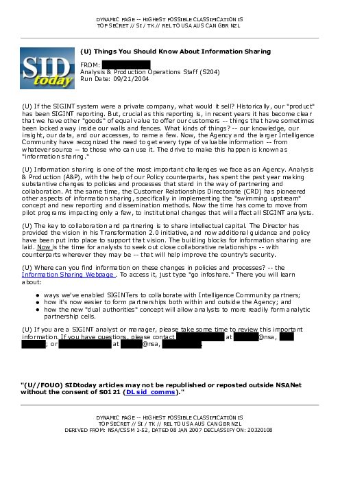 (U) Things You Should Know About Information Sharing