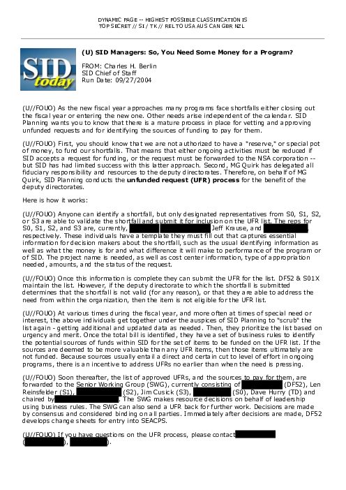 2004-09-27 SIDToday - SID Managers So You Need Some Money for a Program