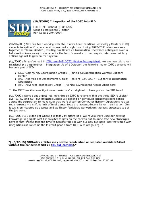 2004-10-04 SIDToday - Integration of the IOTC into SID