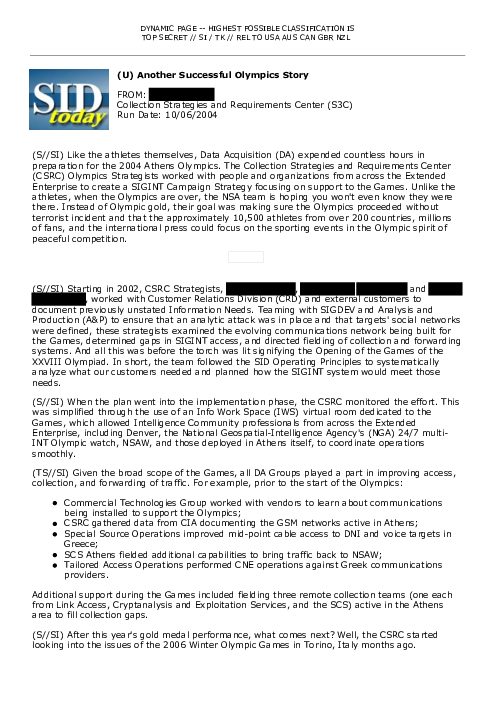 (U) Another Successful Olympics Story
