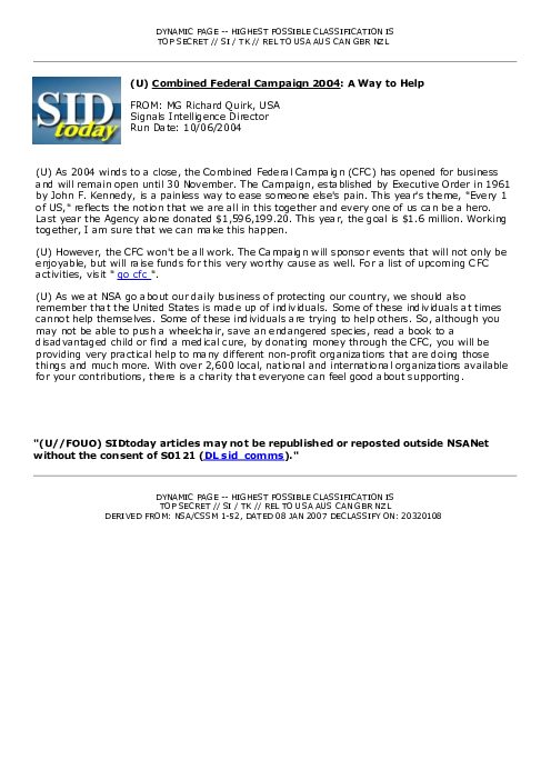 2004-10-06 SIDToday - Combined Federal Campaign 2004 A Way to Help