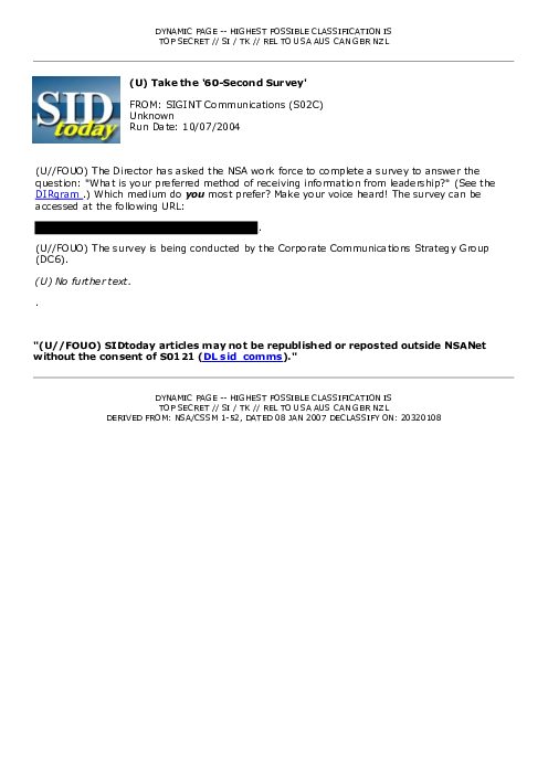 (U) Take the '60-Second Survey'