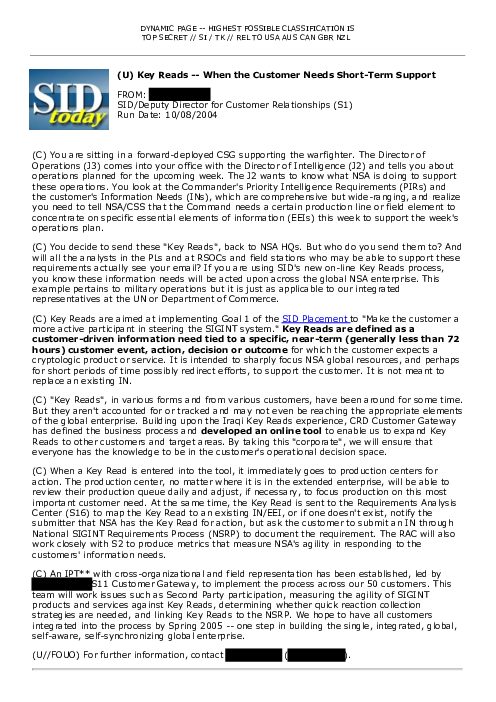 2004-10-08 SIDToday - Key Reads -- When the Customer Needs Short-Term Support