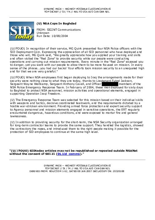 2004-10-08 SIDToday - NSA Cops In Baghdad