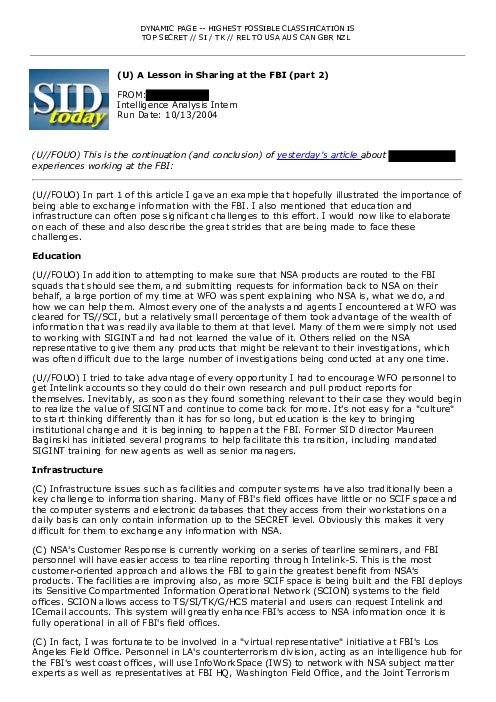 (U) A Lesson in Sharing at the FBI (part 2)