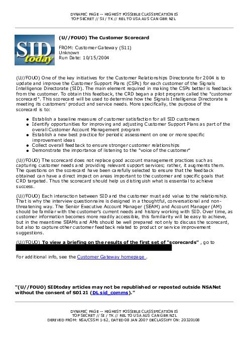 2004-10-15 SIDToday - The Customer Scorecard