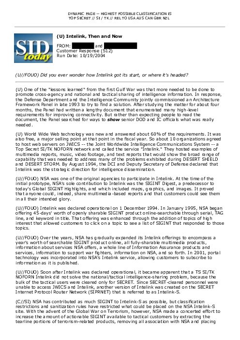 2004-10-19 SIDToday - Intelink Then and Now