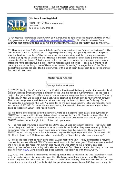 2004-10-20 SIDToday - Back from Baghdad