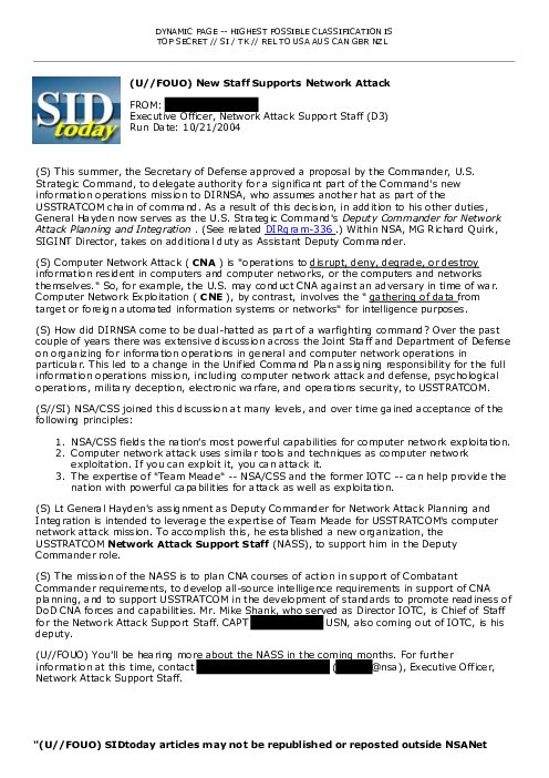 (U//FOUO) New Staff Supports Network Attack