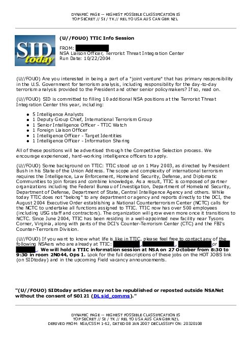 (U//FOUO) TTIC Info Session