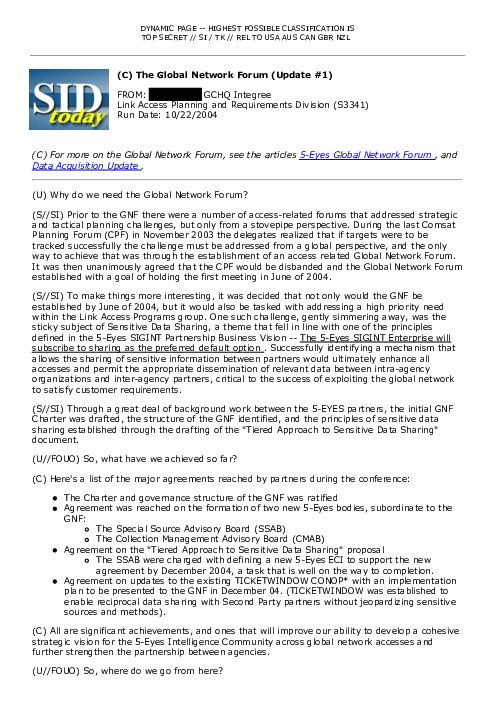 2004-10-22 SIDToday - The Global Network Forum Update 1