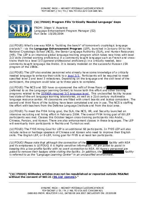 (U//FOUO) Program Fills 'Critically Needed Language' Gaps