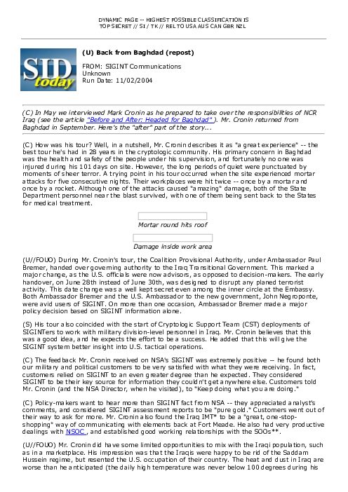2004-11-02 SIDToday - Back from Baghdad repost