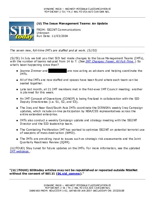 2004-11-03 SIDToday - The Issue Management Teams An Update