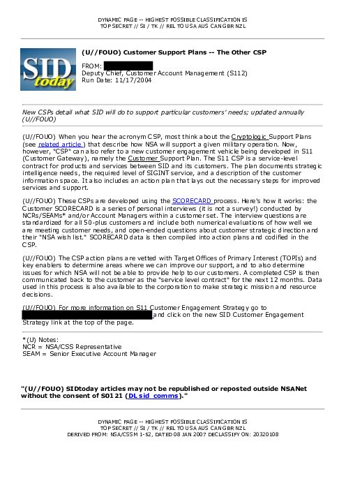 2004-11-17 SIDToday - Customer Support Plans -- The Other CSP