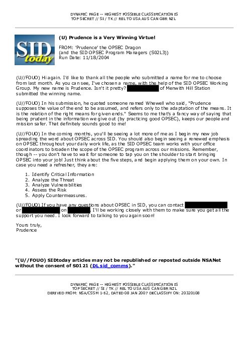 2004-11-18 SIDToday - Prudence is a Very Winning Virtue