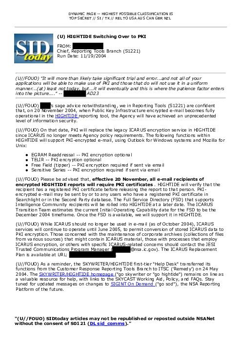 2004-11-19 SIDToday - HIGHTIDE Switching Over to PKI