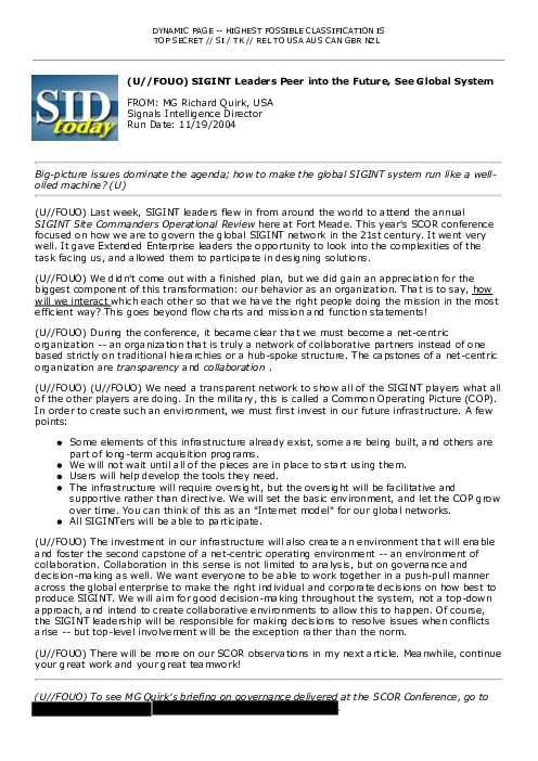 (U//FOUO) SIGINT Leaders Peer into the Future, See Global System