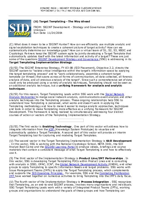 2004-11-24 SIDToday - Target Templating - The Way Ahead