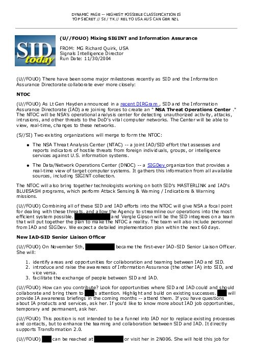 2004-11-30 SIDToday - Mixing SIGINT and Information Assurance