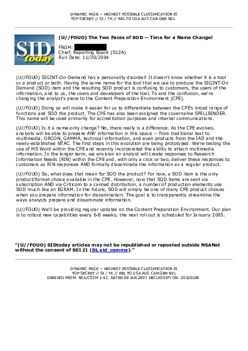 2004-11-30 SIDToday - The Two Faces of SOD -- Time for a Name Change