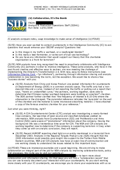 2004-12-01 SIDToday - Collaboration Its the Bomb