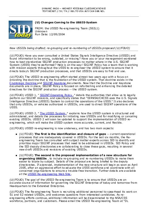 (U) Changes Coming to the USSID System