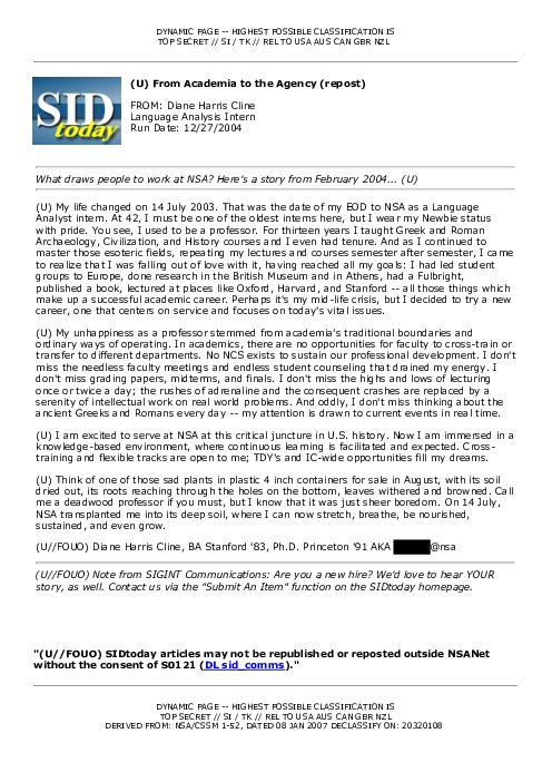 2004-12-27 SIDToday - From Academia to the Agency repost