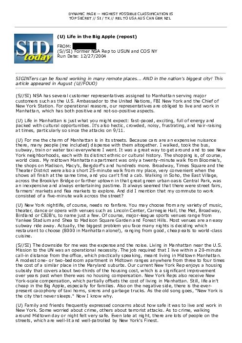 2004-12-27 SIDToday - Life in the Big Apple repost