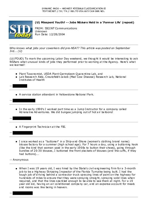 2004-12-28 SIDToday - Misspent Youth -- Jobs NSAers Held in a Former Life repost